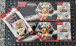 Pokemon 2x Prismatic Evolutions Surprise Box Booster Bundle Sealed + DR Blister - Image 1