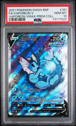 2021 POKEMON SWSH BLACK STAR PROMO #181 FULL ART/VAPOREON V PSA 10 - Image 1