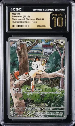 2025 POKEMON PHANTASMAL FLAMES ILLUSTRATION RARE - HOLO MEOWTH CGC 10 PERFECT - Image 1
