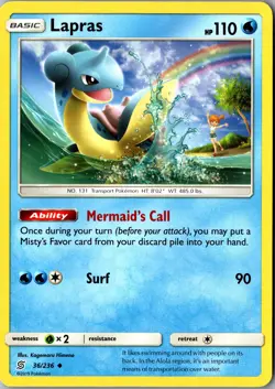 Lapras 36/236 Uncommon SM - Unified Minds LP Pokemon Card - Image 1