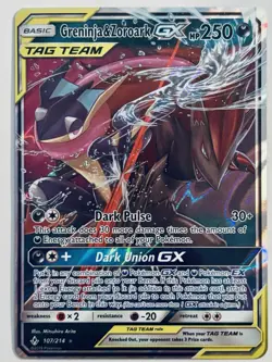 Pokemon Greninja & Zoroark GX Ultra Rare Holo Full Art Unbroken Bonds 107/214 NM - Image 1