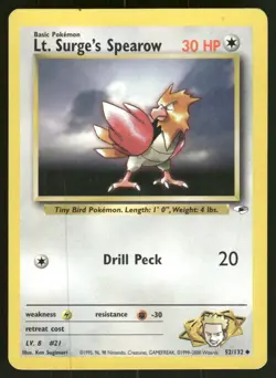 MP Lt. Surge's Spearow 52/132 Gym Heroes Pokemon WOTC Cobined shipping - Image 1