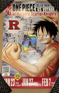 One Piece Monkey.D.Luffy College Basketball Promo Card + Rutgers Poster - Image 1