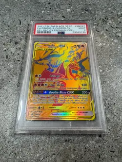 Pokemon TCG Reshiram & Charizard GX SM247 Black Star Promo Gold Holo PSA 9 MINT - Image 1