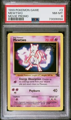 1999 MEWTWO #3 Black Star Movie Promo Pokemon PSA 8 WB First Movie - Image 1