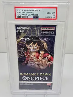 PSA 10 GEM MT One Piece Japanese Ver. 2022 OP 01 ROMANCE DAWN FOIL PACK Card Gam - Image 1