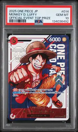 2025 ONE PIECE JPN PROMOS OFFICIAL EVENT TOP PRIZE #014 MONKEY D. LUFFY PSA 10 - Image 1