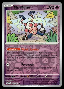 Mr. Mime 122/165 Pokemon Card Scarlet & Violet 151 Rare 90 HP Rev Holo LP FS - Image 1