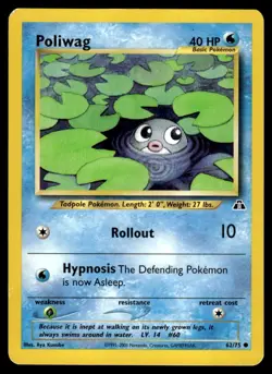 Poliwag 62/75 Pokemon Card Neo Discovery Common 40 HP Lightly Played A7 - Image 1