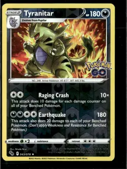 Pokemon Tyranitar 043/078 Pokemon Go Reverse Holo Rare 2 Card Lot - Image 1