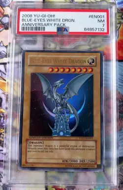 PSA 7 YuGiOh Blue-Eyes White Dragon YAP1-EN001 Ultra Rare Anniversary English - Image 1