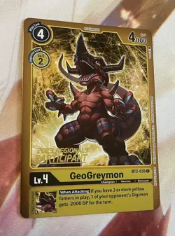 Digimon Card Game GeoGreymon BT2-035 Promo 2023 Regionals Participant - Image 1
