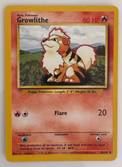 GROWLITHE - Base Set - 28/102 - Uncommon Pokemon Card -MP $1 flat rate shipping - Image 1