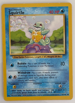 Pokemon Base Set Squirtle Unlimited Common 63/102 MP / $1 flat rate shipping - Image 1