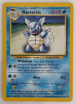 Wartortle 42/102 Uncommon Base Set Unlimited MP Pokemon $1 flat rate shipping - Image 1