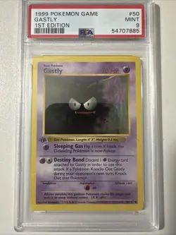 Pokemon PSA 9 1st Edition Gastly 050/102 Base Set (Shadowless) - Image 1
