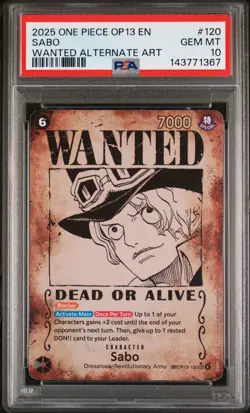 2025 ONE PIECE OP13-CARRYING ON HIS WILL WANTED ALTERNATE ART #120 SABO PSA 10 - Image 1