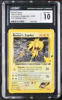 CGC Gem Mint 10 Rocket's Zapdos 2021 Celebrations 15/132 Holo Pokemon Card. - Image 1