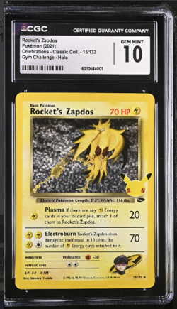 CGC 10 GEM MINT Rocket's Zapdos 15/132 Pokemon Celebrations Classic 2021 English - Image 1