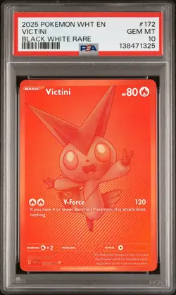 2025 POKEMON WHT EN-WHITE FLARE BLACK WHITE RARE #172 VICTINI PSA 10 - Image 1