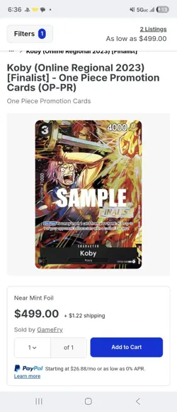 KOBY - One Piece TCG OP02-098 - PROMO FINALIST - 2023 Offline Regional - Image 3