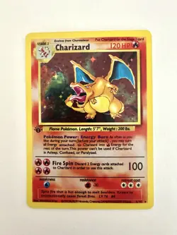 REPRINT Pokemon Charizard Base Set Style Holo 4/102 1st Edition Classic Card - Image 1