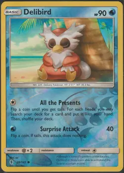 Delibird Reverse Holo 26/145 LP Guardians Rising 2017 Pokemon Card - Image 1