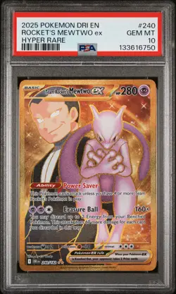2025 POKEMON DRI EN-DESTINED RIVALS HYPER RARE TEAM ROCKET'S MEWTWO EX PSA 10 - Image 1