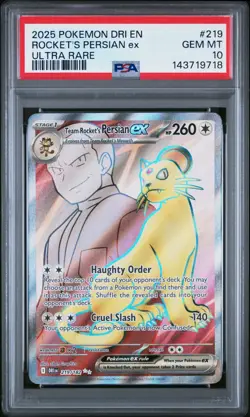 2025 POKEMON DRI EN-DESTINED RIVALS ULTRA RARE TEAM ROCKET'S PERSIAN EX PSA 10 - Image 1