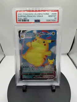 2021 Pokemon Celebrations Surfing Pikachu VMAX #009 PSA 10 Gem Mint - Image 1