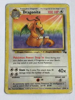 1999 Dragonite MP- 19/62 Fossil Unlimited Non-Holo Pokemon Vintage Card - Image 1