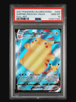 Pokemon Celebrations Surfing Pikachu VMAX PSA 10 Gem Mint Holo Rare Card 009/025 - Image 1