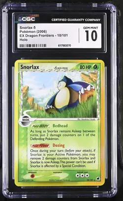 CGC 10 GEM MINT Snorlax 2006 EX Dragon Frontiers 10/101 Holo Pokemon Card - Image 1