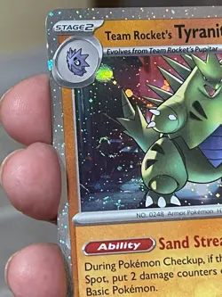 POKEMON TEAM ROCKET'S TYRANITAR 096/182 RARE COSMOS HOLO WITH SWIRL NM CARD - Image 3