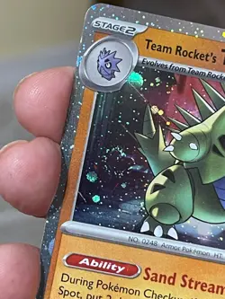 POKEMON TEAM ROCKET'S TYRANITAR 096/182 RARE COSMOS HOLO WITH SWIRL NM CARD - Image 5