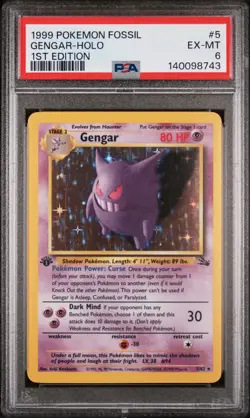 1999 POKEMON FOSSIL 1ST ED #5 GENGAR-HOLO PSA 6 - Image 1