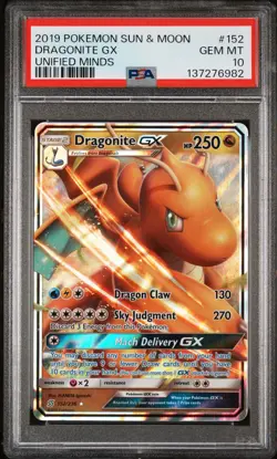 2019 POKEMON SUN & MOON UNIFIED MINDS #152 DRAGONITE GX PSA 10 - Image 1