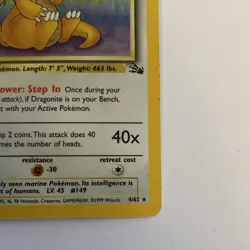 1999 Pokemon Dragonite 100 HP Holo Rare 4/62 Fossil Set English TCG Card - Image 5