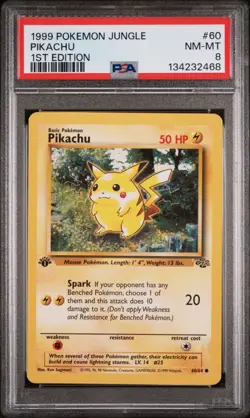 POKEMON CARD 1999 PSA 8 NM MINT JUNGLE SET 1ST EDITION #60 Pikachu - Image 1