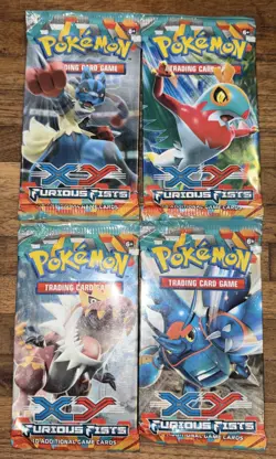 XY Furious Fists Pokemon Booster Pack Art Work Set 4 Factory Sealed Packs 820650118982 - Image 1