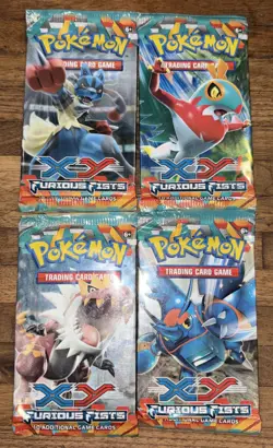 XY Furious Fists Pokemon Booster Pack Art Work Set 4 Factory Sealed Packs 820650118982 - Image 2