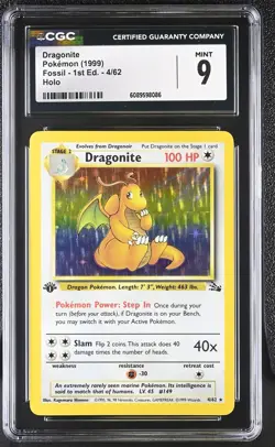 CGC 9 MINT Dragonite 1999 Fossil 1st Edition 4/62 Holo Pokemon Card - Image 1