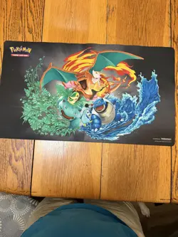 Pokemon TCG Playmat Charizard Blastoise Venusaur Eevee Trading Card Game 23x13 - Image 1