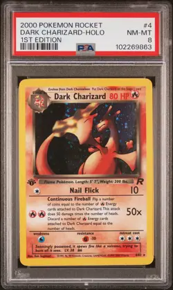 2000 POKEMON ROCKET 1ST ED #4 DARK CHARIZARD-HOLO PSA 8 - Image 1