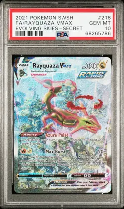 PSA 10 RAYQUAZA VMAX 218/203 | Evolving Skies Full Art Full Graded Pokemon Card - Image 1
