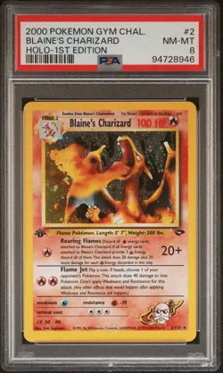 PSA 8 BLAINE'S CHARIZARD 2/132 | 1st Edition WOTC Gym Holo Graded Pokemon Card - Image 1