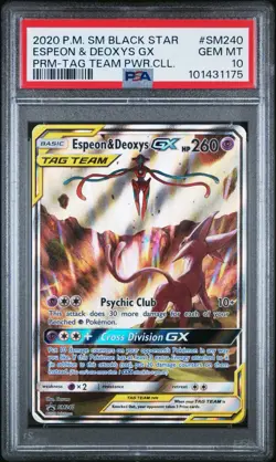 PSA 10 ESPEON & DEOXYS GX SM240 | Tag Team Graded Pokemon Card - Image 1