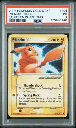 PSA 1 PIKACHU GOLD STAR 104/110 | EX Holon Phantoms Holo Graded Pokemon Card - Image 1