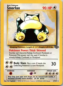 Snorlax 27/64 Jungle Non Holo Rare 1999 Pokemon Card - Image 1
