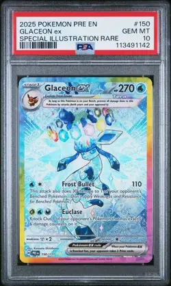 2025 Pokemon Prismatic Evolutions Glaceon ex #150 SIR PSA 10 - Image 1